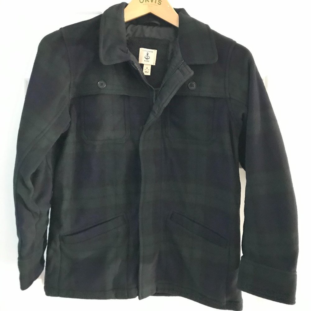 Dark green plaid fleece Field Coat Lands' End M
